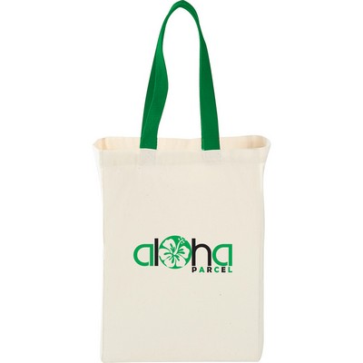Cotton Canvas Grocery Bag w/Colored Handles (14"x10"x5")